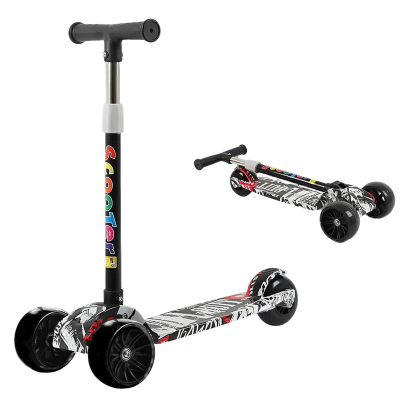 Trottinette enfant 3 roues à motifs graffiti – Réglable et lumineuse