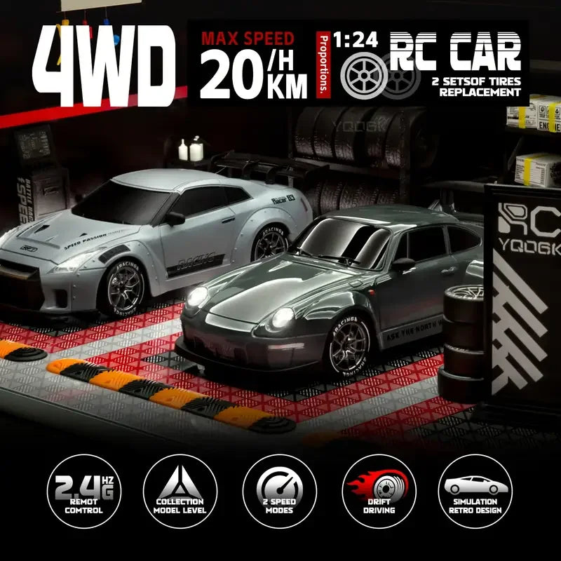 Voiture RC Drift 4x4 avec Phares LED – 1:24, 20 km/h, Télécommande 2.4GHz