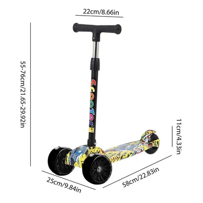 Trottinette enfant 3 roues à motifs graffiti – Réglable et lumineuse