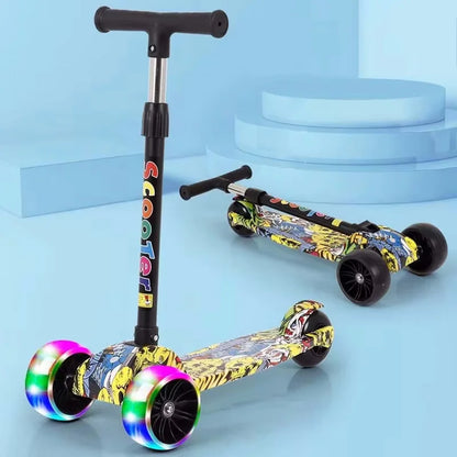 Trottinette enfant 3 roues à motifs graffiti – Réglable et lumineuse