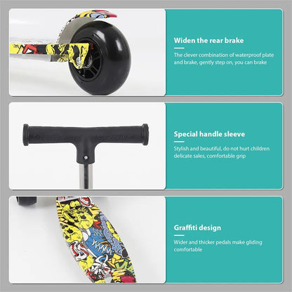 Trottinette enfant 3 roues à motifs graffiti – Réglable et lumineuse