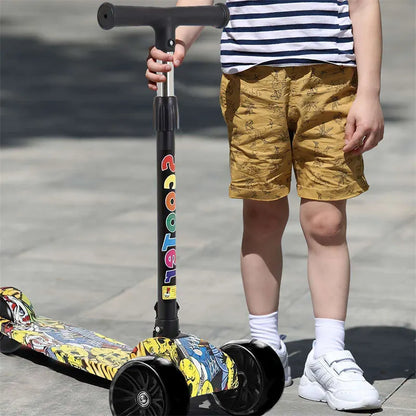 Trottinette enfant 3 roues à motifs graffiti – Réglable et lumineuse