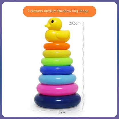 Tour Arc-en-Ciel du Canard Jaune – Jouet d’Éveil Empilable pour Bébés 0 à 3 Ans