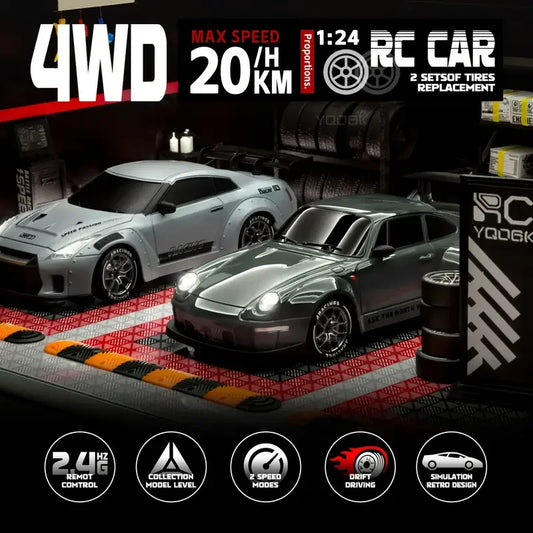 Voiture RC Drift 4x4 avec Phares LED – 1:24, 20 km/h, Télécommande 2.4GHz