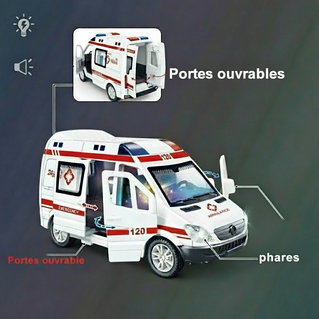Mini Voiture Métal 1:32 – Police, Pompier ou Ambulance